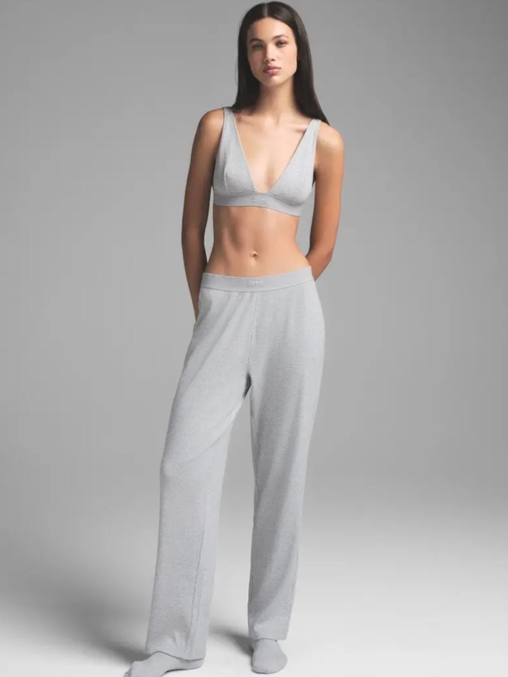 NWT SKIMS Cotton Ribbed Pants in Light Gray